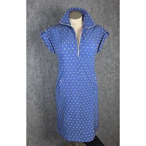 Chicos Zenergy Polka Dot Blue Half-Zip Sleeveless Dress With Pockets